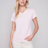 V-Neck Linen T-Shirt - Lotus - Charlie B Collection Canada - Image 1