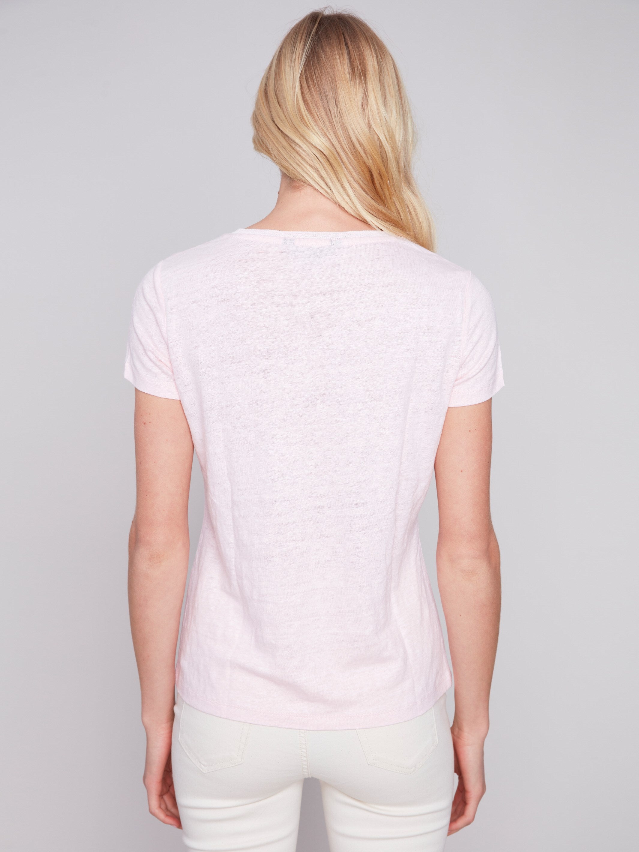 V-Neck Linen T-Shirt - Lotus - Charlie B Collection Canada - Image 2
