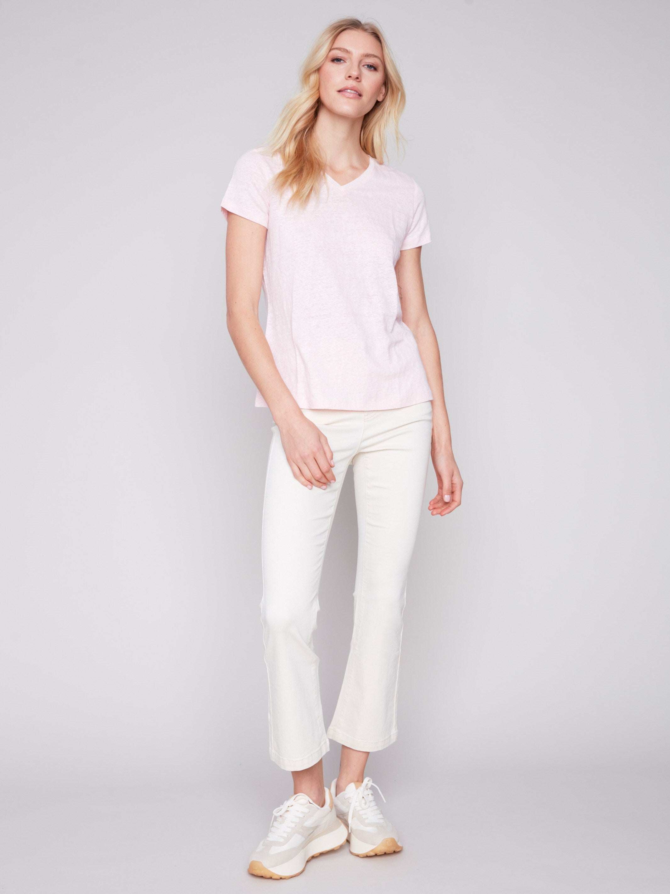 V-Neck Linen T-Shirt - Lotus - Charlie B Collection Canada - Image 3