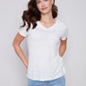 V-Neck Linen T-Shirt - Natural - Charlie B Collection Canada - Image 1