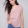 V-Neck Linen T-Shirt - Dusty Rose - Charlie B Collection Canada - Image 1