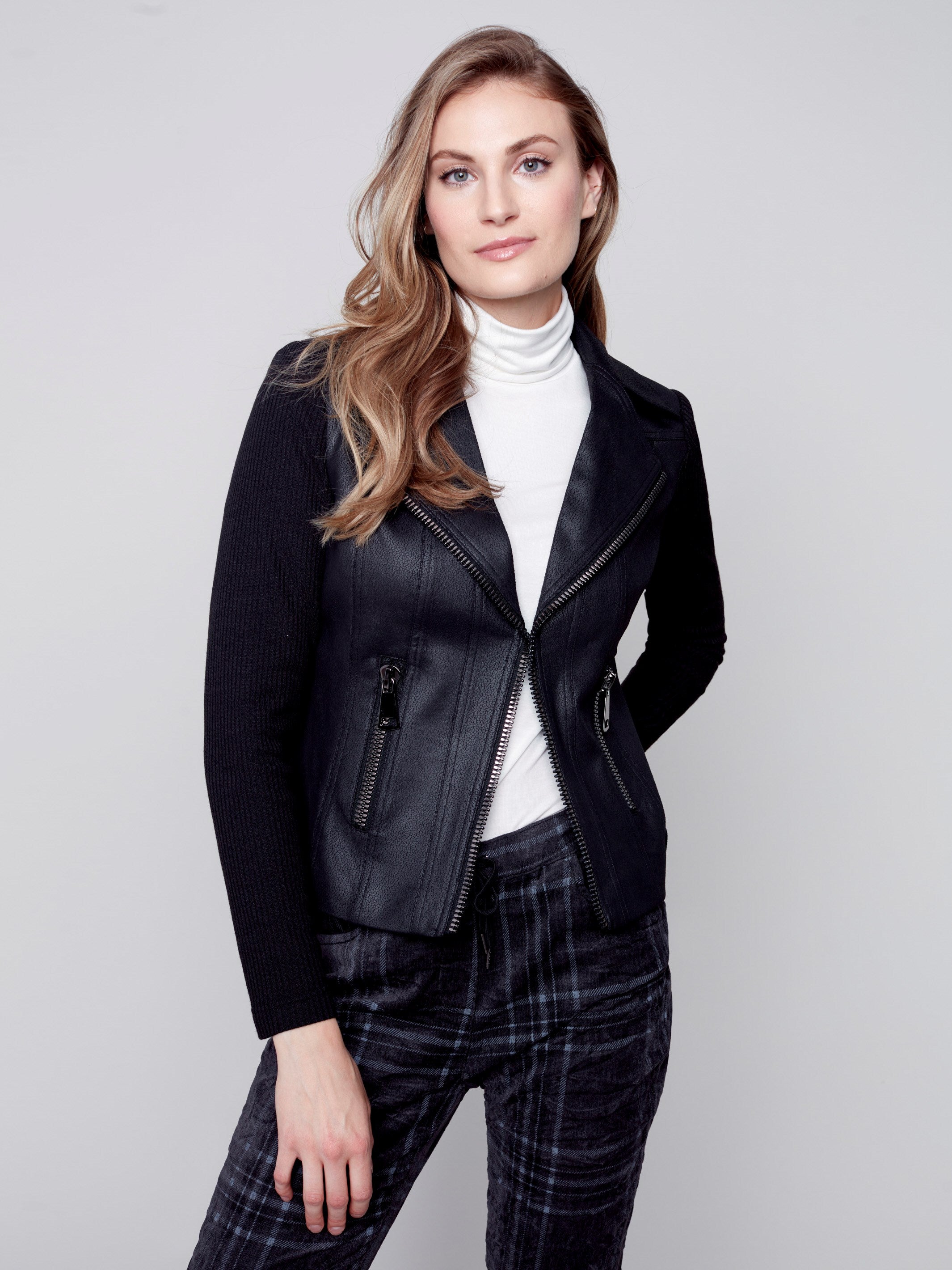 Knit leather hot sale jacket