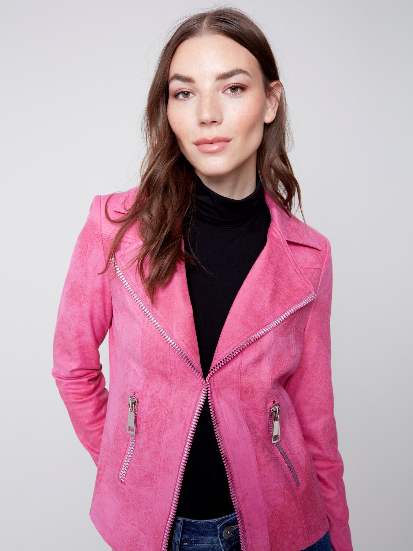 Women s Faux Leather Perfecto Jacket Orchid Charlie B CA