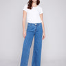 Wide Leg Jeans with Raw Hem - Medium Blue - Charlie B Collection Canada - Image 1