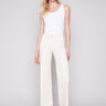 Wide Leg Twill Jeans with Raw Hem - Natural - Charlie B Collection Canada - Image 1