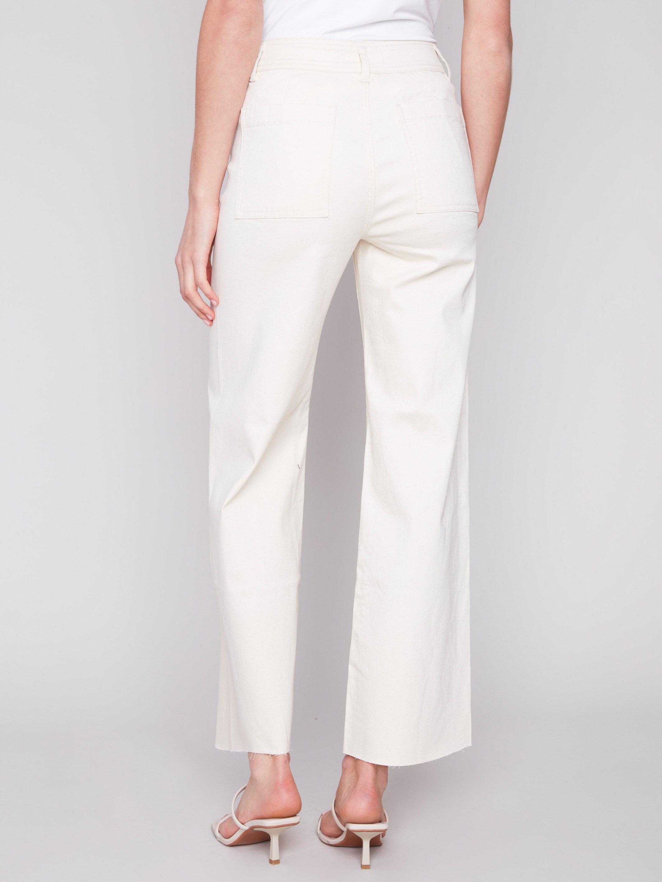 Wide Leg Twill Jeans with Raw Hem - Natural - Charlie B Collection Canada - Image 3